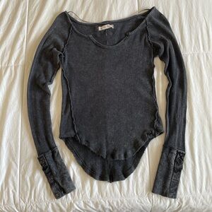 Free People Grey Ribbed Henley Top